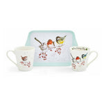 Kubki z tacką Wrendale Designs Royal Worcester – ptaszki na jarzębinie, 3 szt.