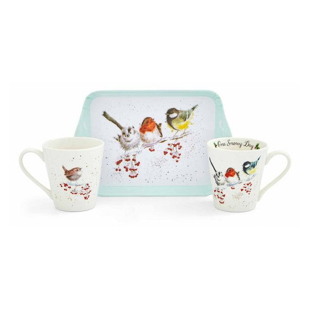 Kubki z tacką Wrendale Designs Royal Worcester – ptaszki na jarzębinie, 3 szt.