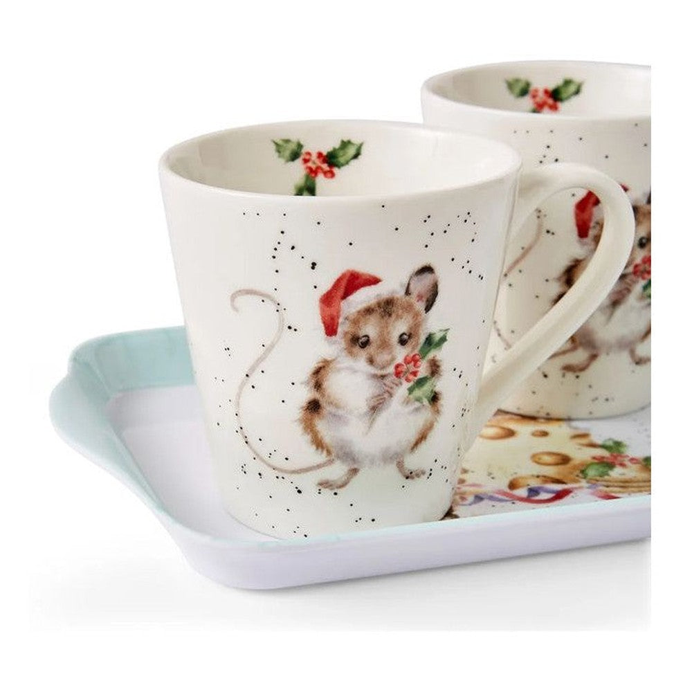 Kubki z tacką Wrendale Designs Royal Worcester – świąteczne myszki i ser, 3 szt. – zdjęcie 4