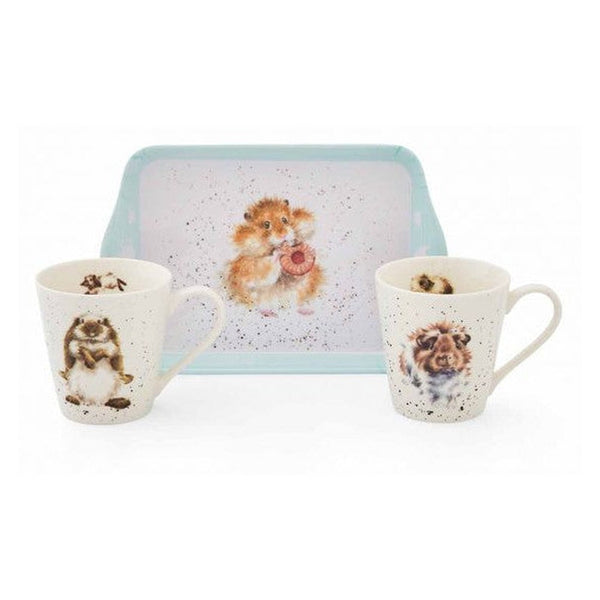 Kubki z tacką Wrendale Designs Royal Worcester – zajączek, świnka morska i chomik, 3 szt.
