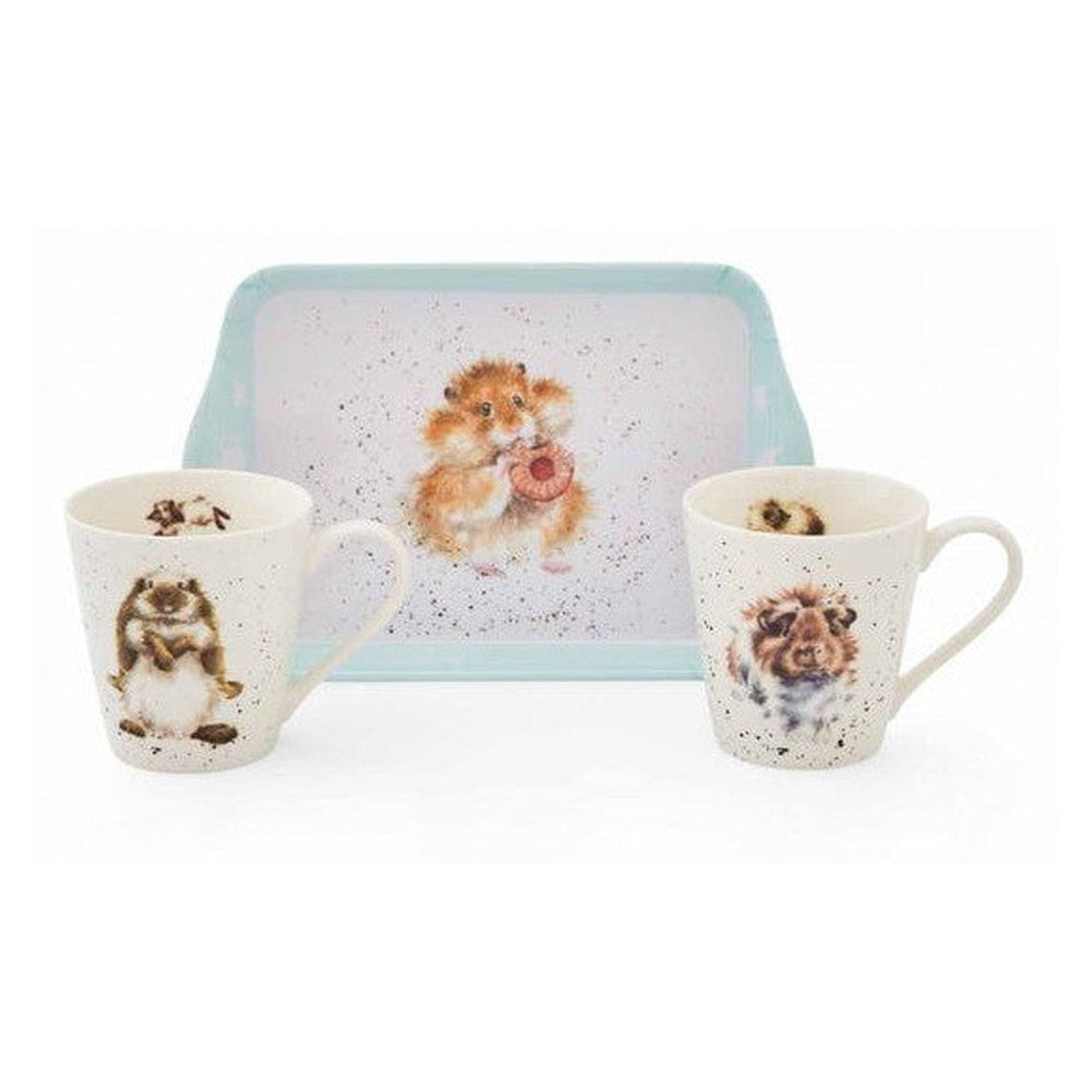 Kubki z tacką Wrendale Designs Royal Worcester – zajączek, świnka morska i chomik, 3 szt.