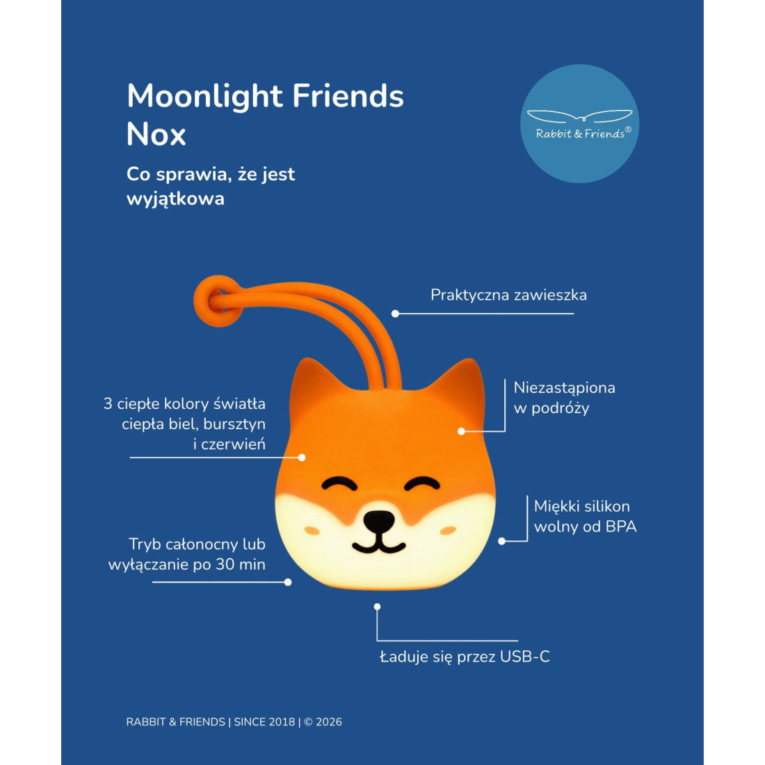 Lampka nocna do zawieszania Moonlight Friends Rabbit & Friends – Lis NOX – zdjęcie 3