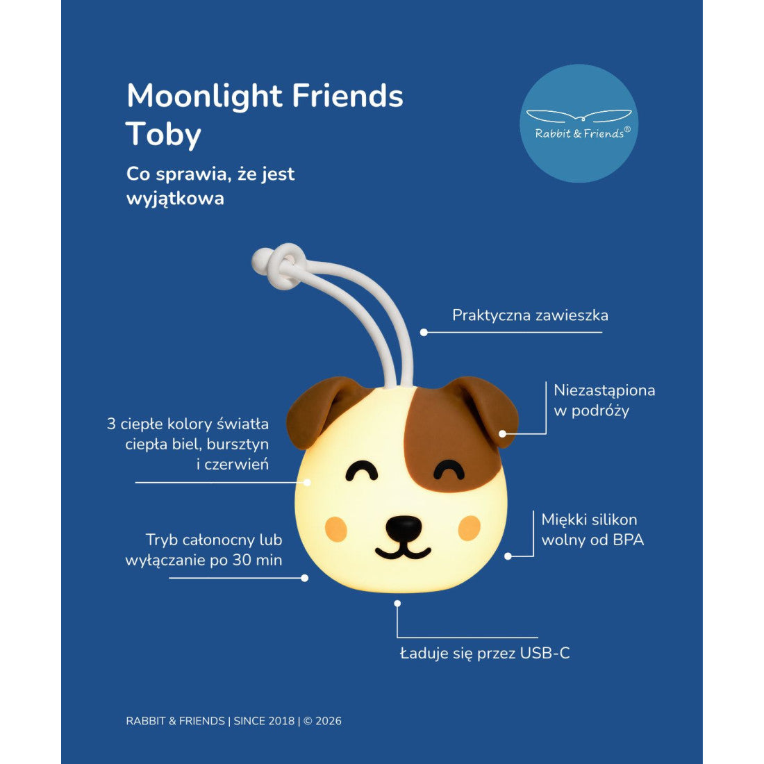 Lampka nocna do zawieszania Moonlight Friends Rabbit & Friends – Pies TOBY – zdjęcie 3