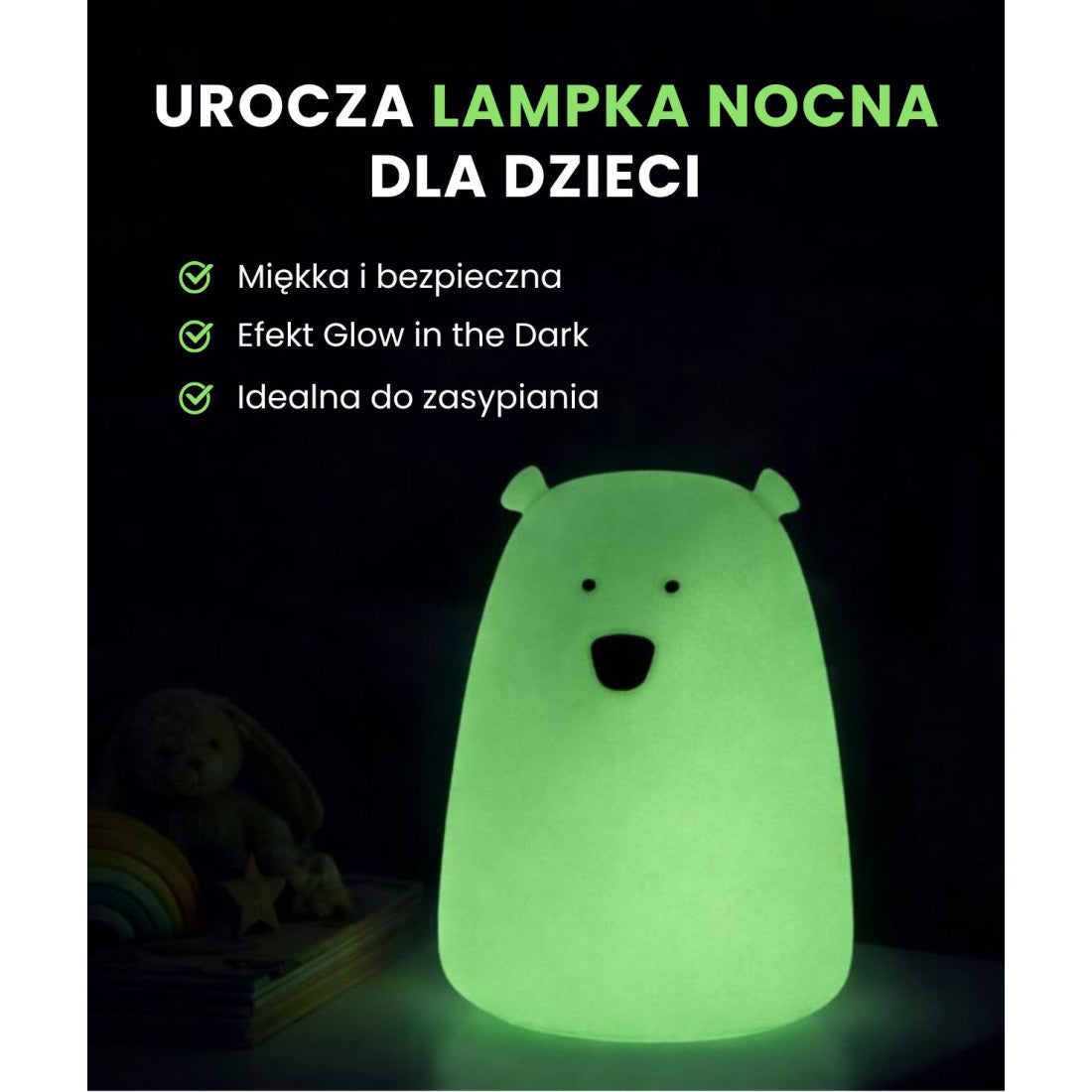 Lampka nocna Miś Duży z pilotem Rabbit & Friends – świecąca w ciemności – zdjęcie 3