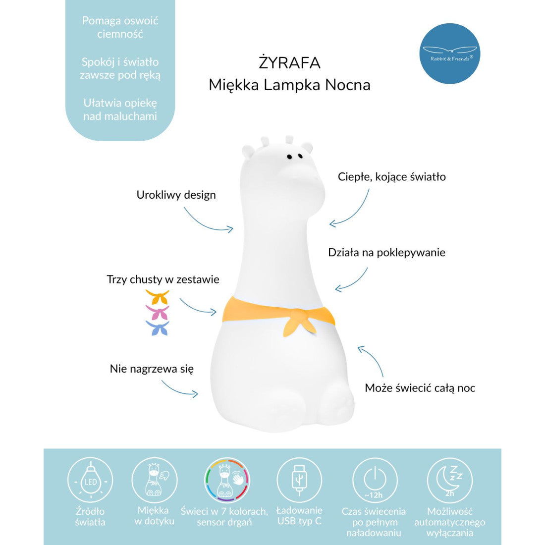 Lampka nocna Żyrafa Rabbit & Friends – biała – zdjęcie 7