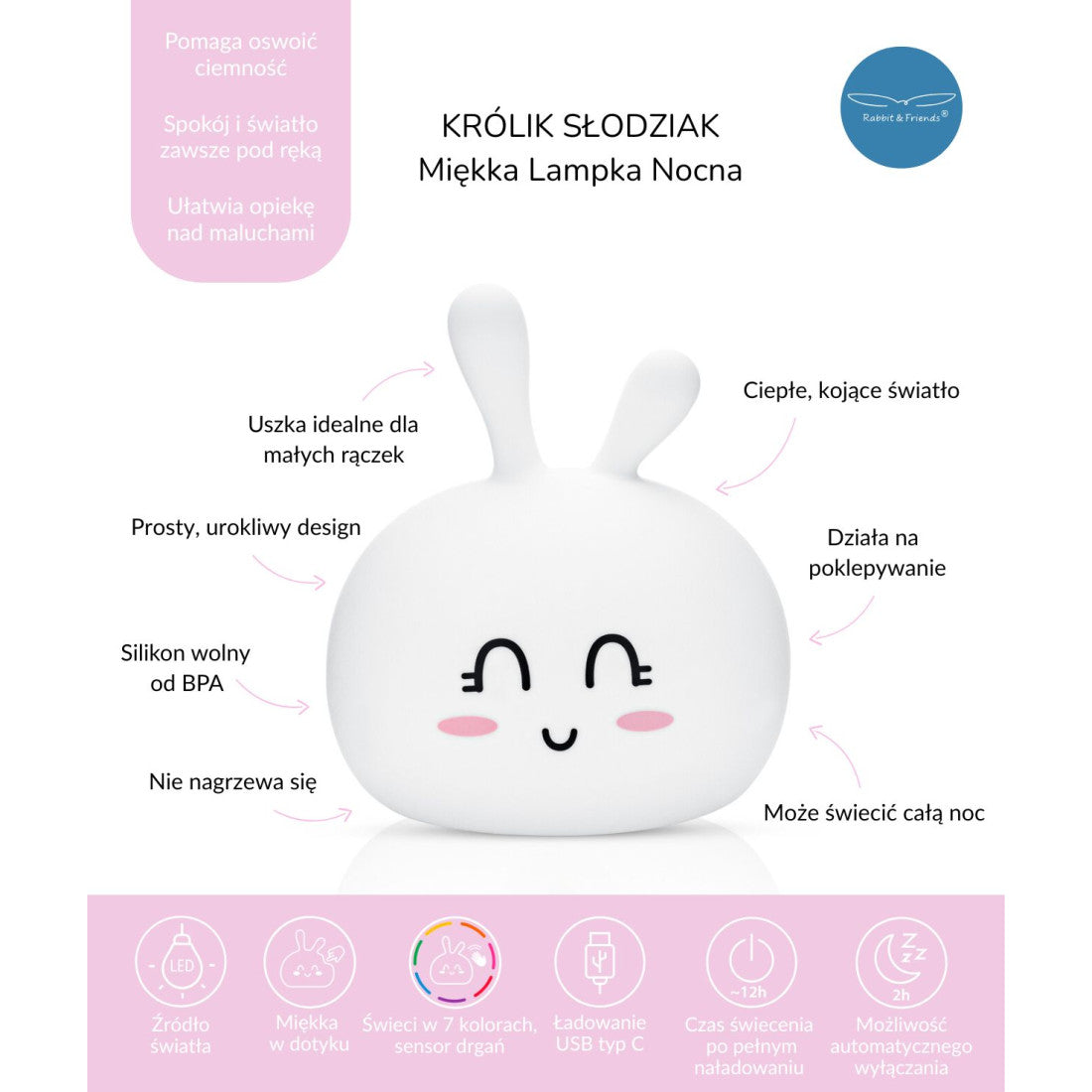 Lampka nocna Królik Słodziak Rabbit & Friends – biała – zdjęcie 7