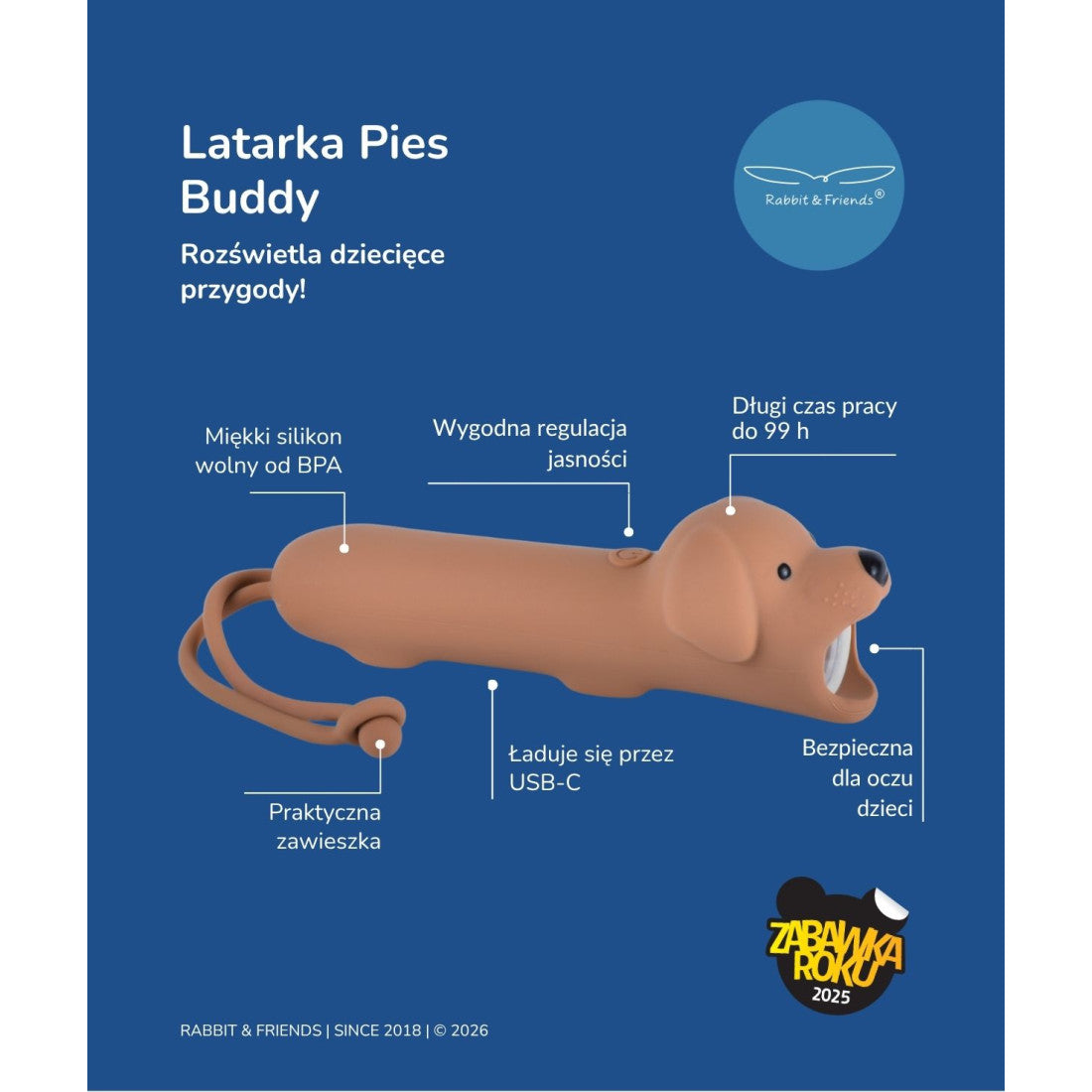 Latarka dla dzieci Pies BUDDY Rabbit & Friends – brązowa – zdjęcie 7