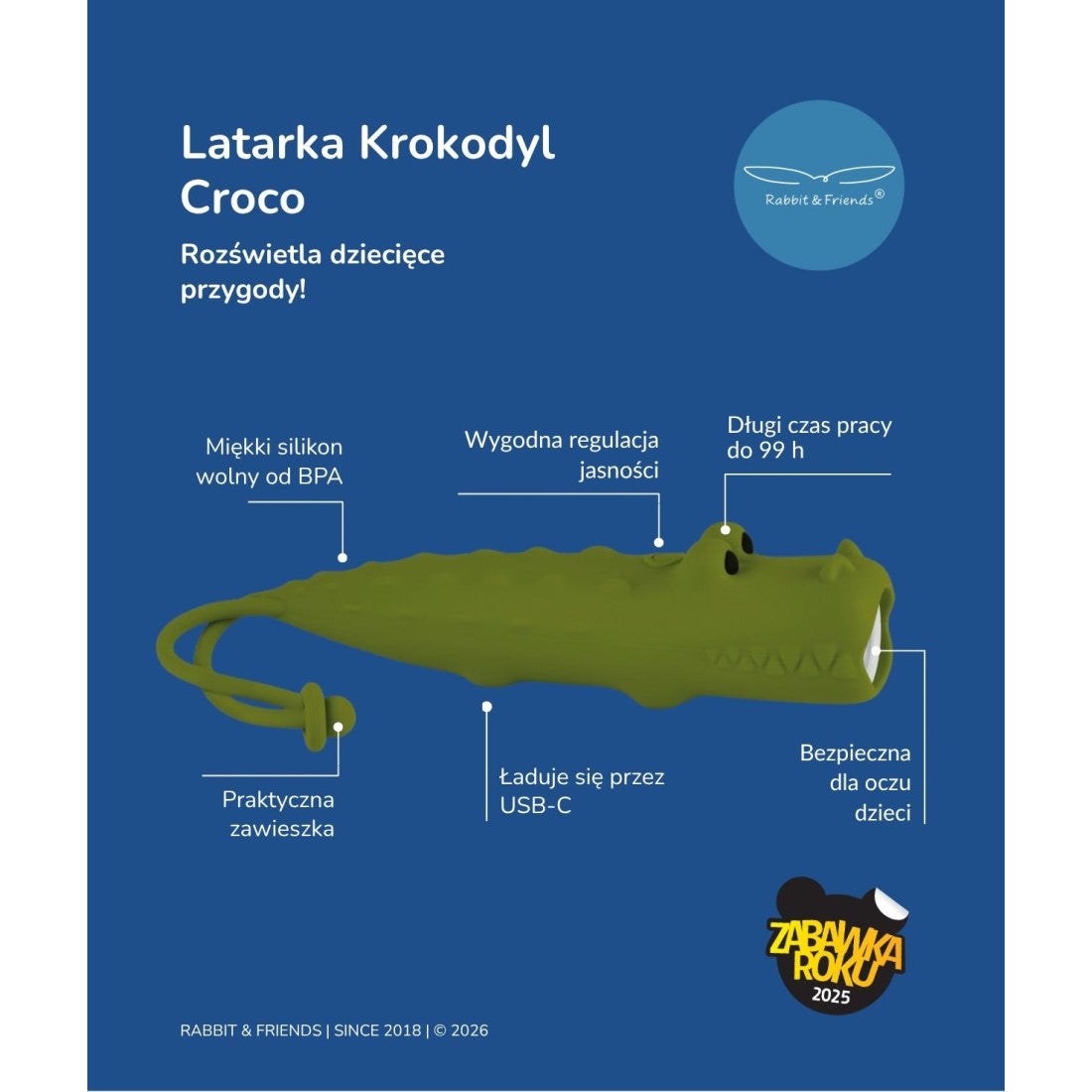 Latarka dla dzieci Krokodyl CROCO Rabbit & Friends – zielona – zdjęcie 6