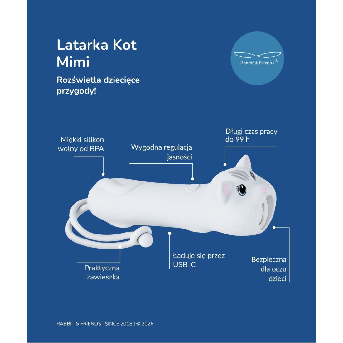 Latarka dla dzieci Kot MIMI Rabbit & Friends – jasnoszara – zdjęcie 7