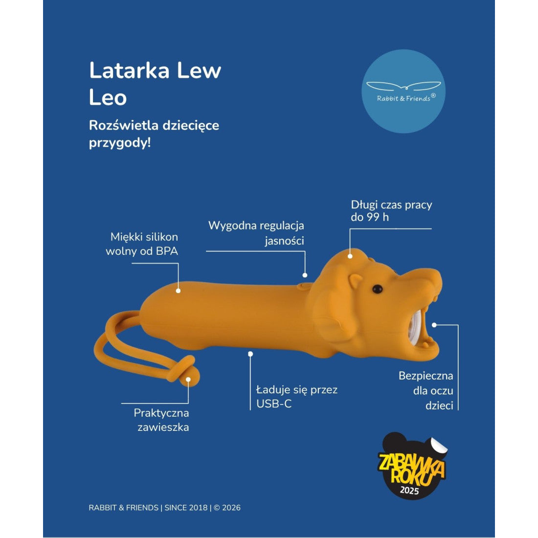 Latarka dla dzieci Lew LEO Rabbit & Friends – żółta – zdjęcie 7