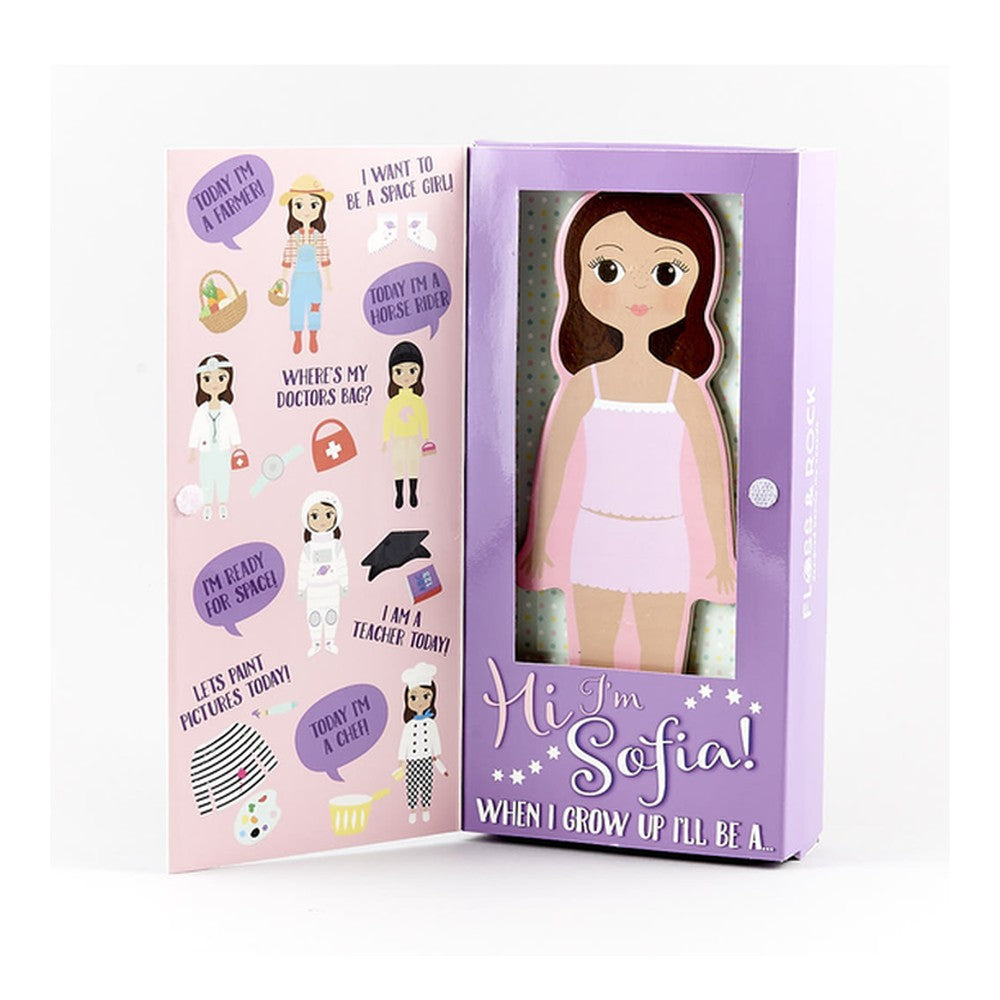 Magnetyczna ubieranka – lalka Sofia Floss & Rock – drewniana, 23,5 cm