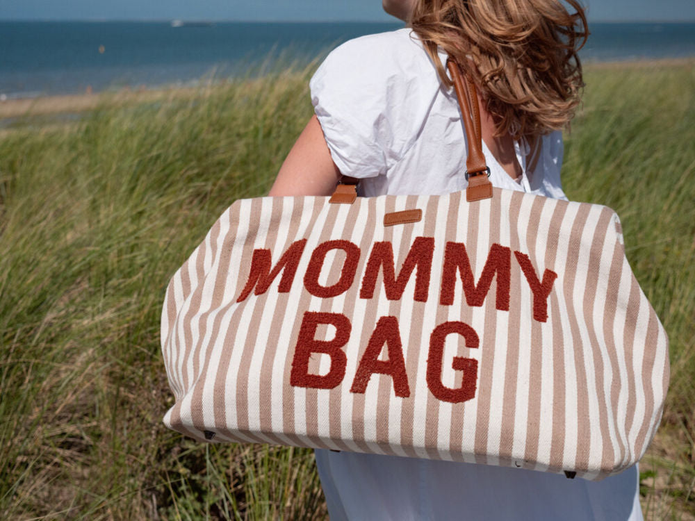 Torba Childhome Mommy Bag w paski na wydmach — podróże z Mommy Bag