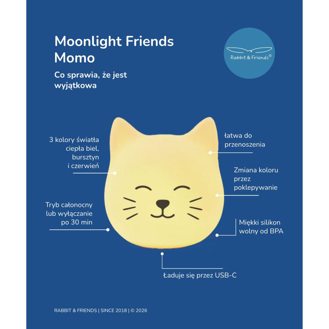 Lampka nocna stojąca Kot MOMO Rabbit & Friends – seria Moonlight Friends – zdjęcie 3