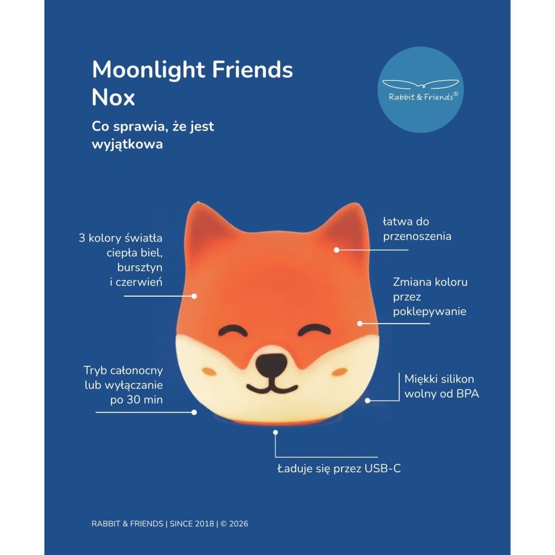 Lampka nocna stojąca Lis NOX Rabbit & Friends – seria Moonlight Friends – zdjęcie 3