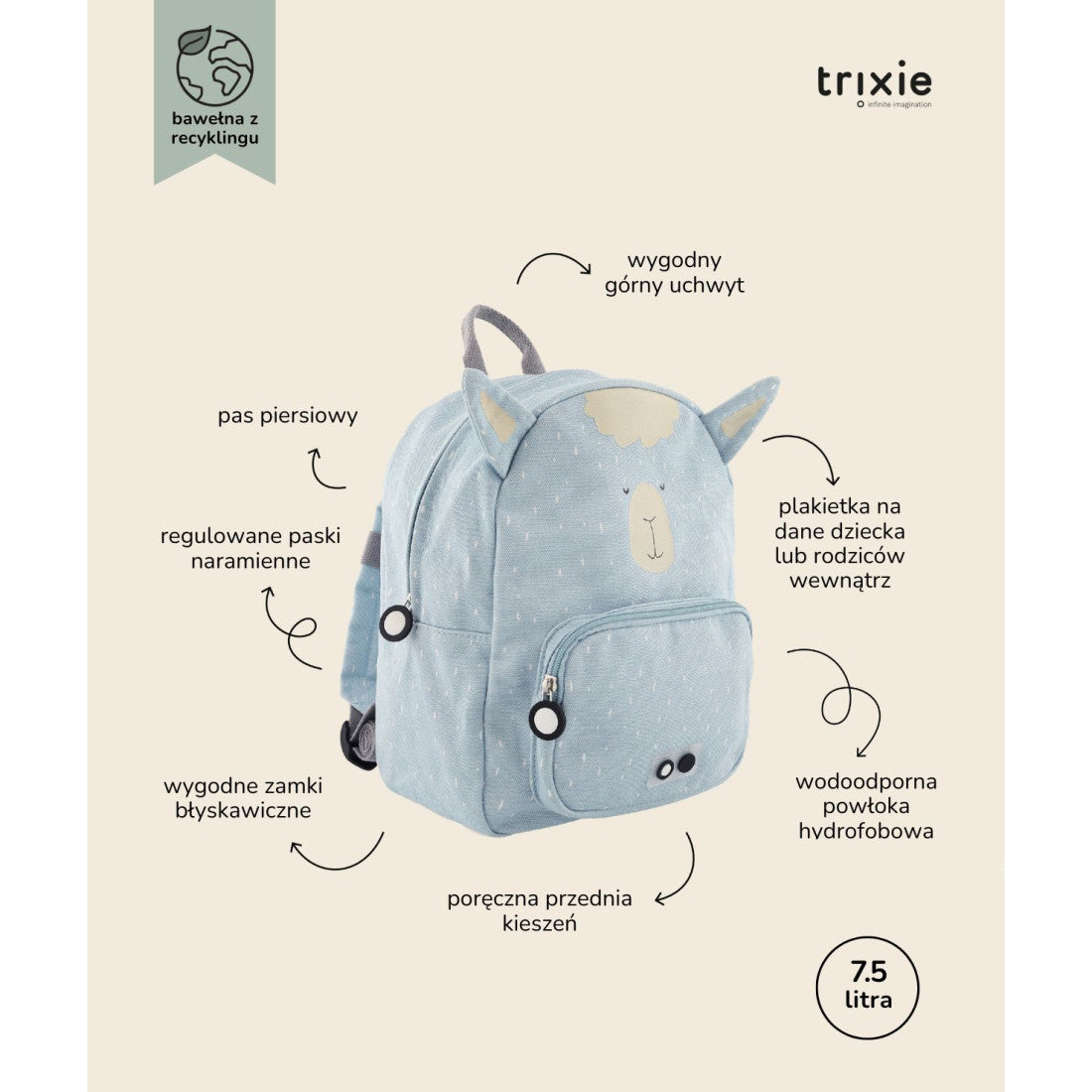 Plecak Alpaka Trixie – bawełniany, 31 × 23 × 10 cm – zdjęcie 5