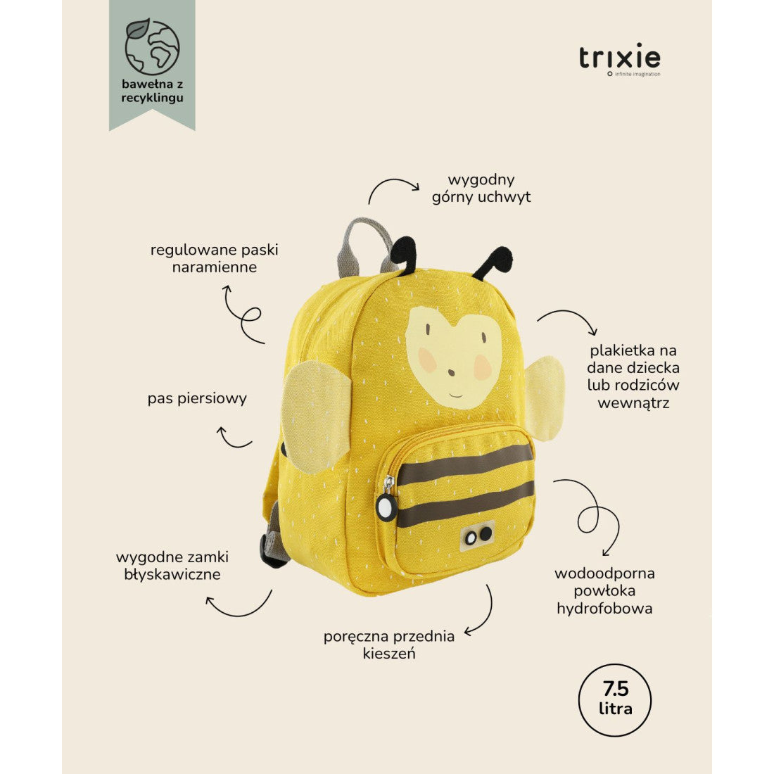 Plecak dziecięcy Pszczółka Trixie – 31 × 23 × 10 cm – zdjęcie 4