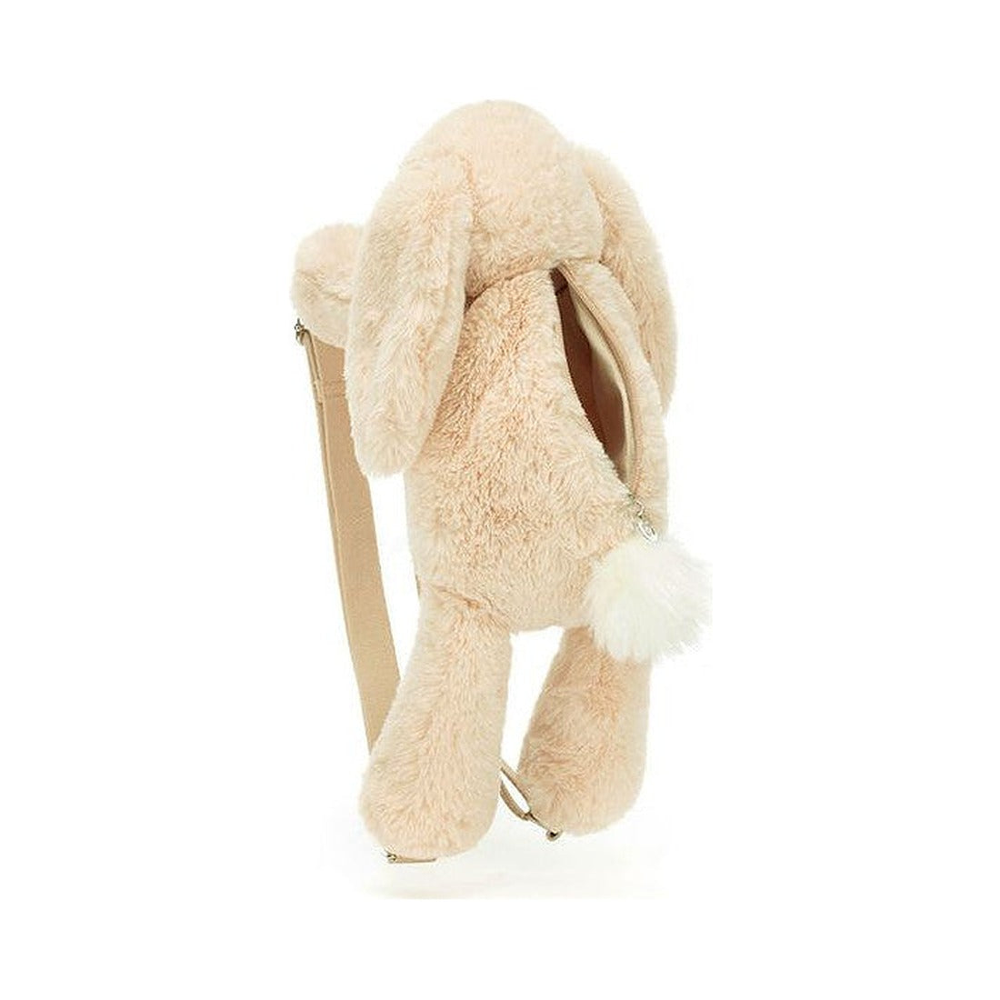 Plecak Jellycat – Króliczek Słodziak 43 cm, widok z boku z otwartym zamkiem