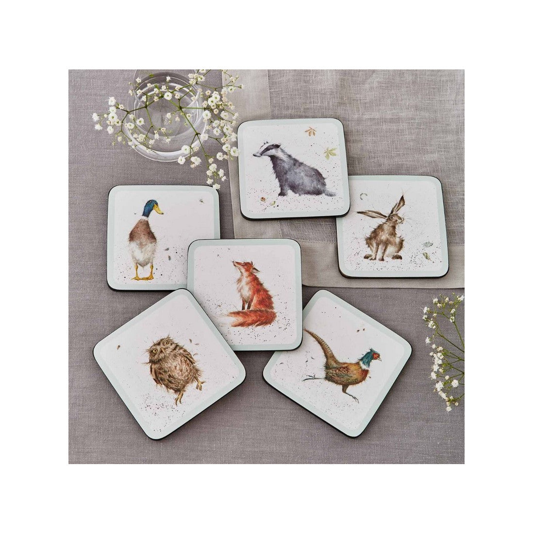Podkładki korkowe Dzikie Zwierzęta Wrendale Pimpernel – małe, pod kubki, 6 szt. – zdjęcie 3
