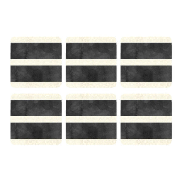 Podkładki korkowe Mono Stripe Pimpernel – czarno-białe, małe, pod kubki, 6 szt.