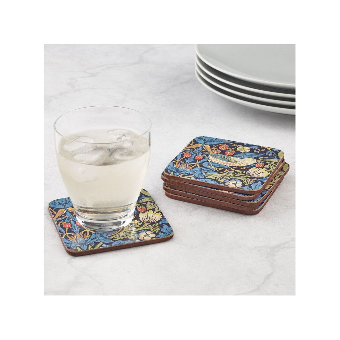 Podkładki Morris Strawberry Thief Blue Pimpernel – truskawki, 6 szt., 10,5 cm – zdjęcie 2