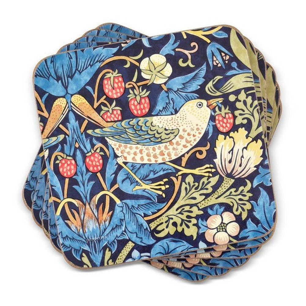 Podkładki Morris Strawberry Thief Blue Pimpernel – truskawki, 6 szt., 10,5 cm