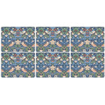Podkładki Morris Strawberry Thief Blue Pimpernel – truskawki, 6 szt., 30,5 × 23 cm