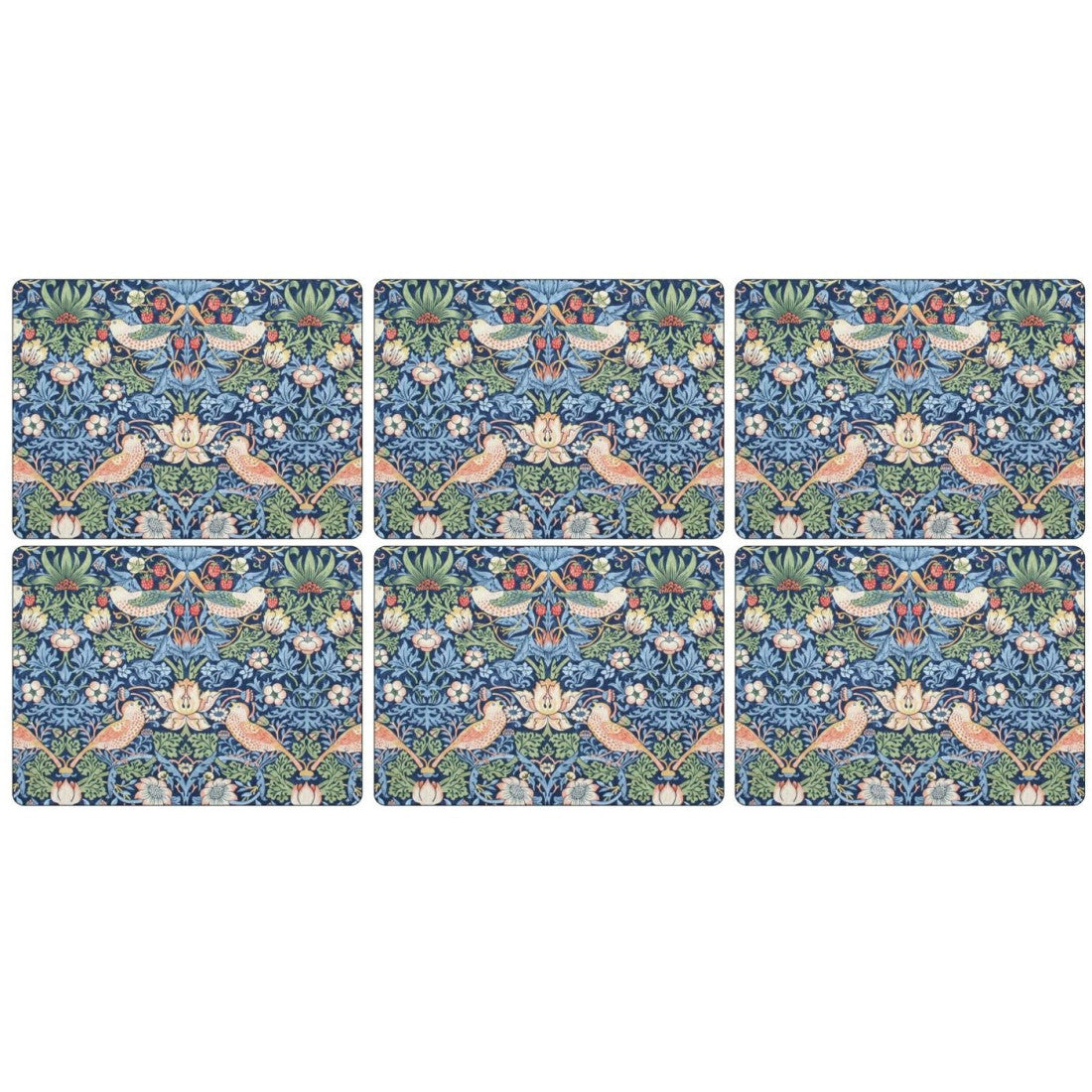Podkładki Morris Strawberry Thief Blue Pimpernel – truskawki, 6 szt., 30,5 × 23 cm