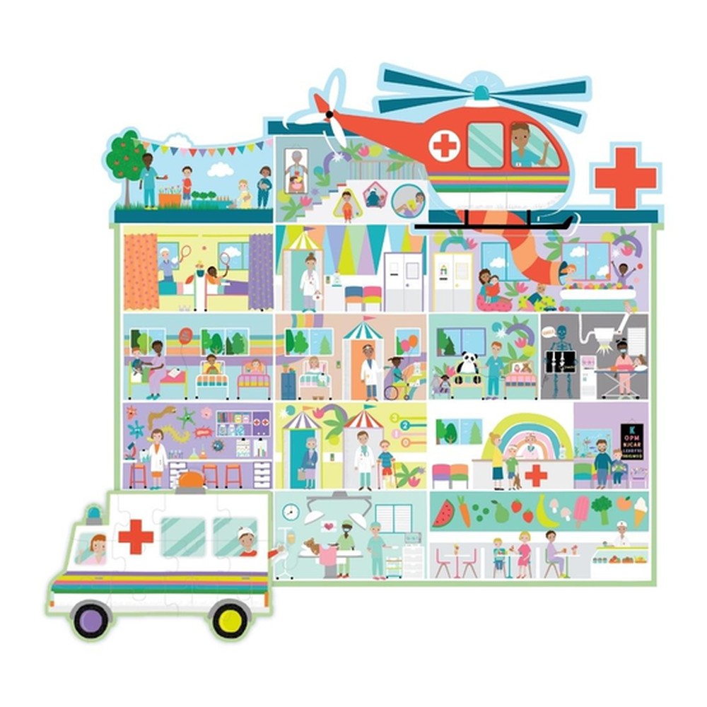 Puzzle Szczęśliwy Szpital Floss & Rock – 100 elementów z helikopterem i karetką – zdjęcie 2