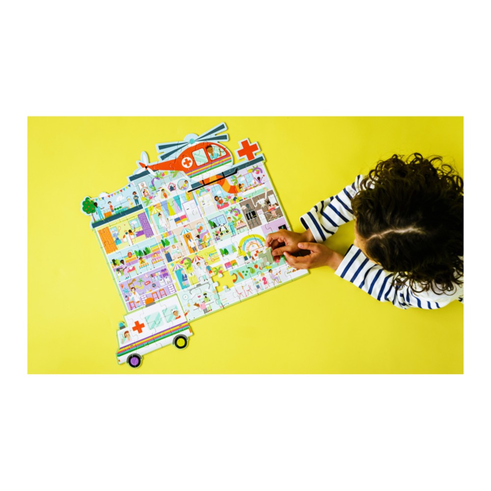 Puzzle Szczęśliwy Szpital Floss & Rock – 100 elementów z helikopterem i karetką – zdjęcie 4