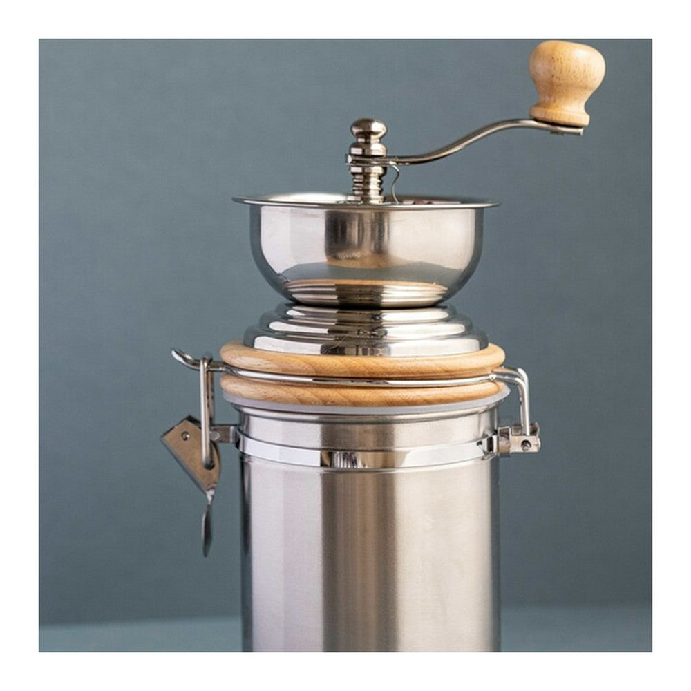 Ręczny młynek do kawy La Cafetière – srebrny, stal i drewno – zdjęcie 3