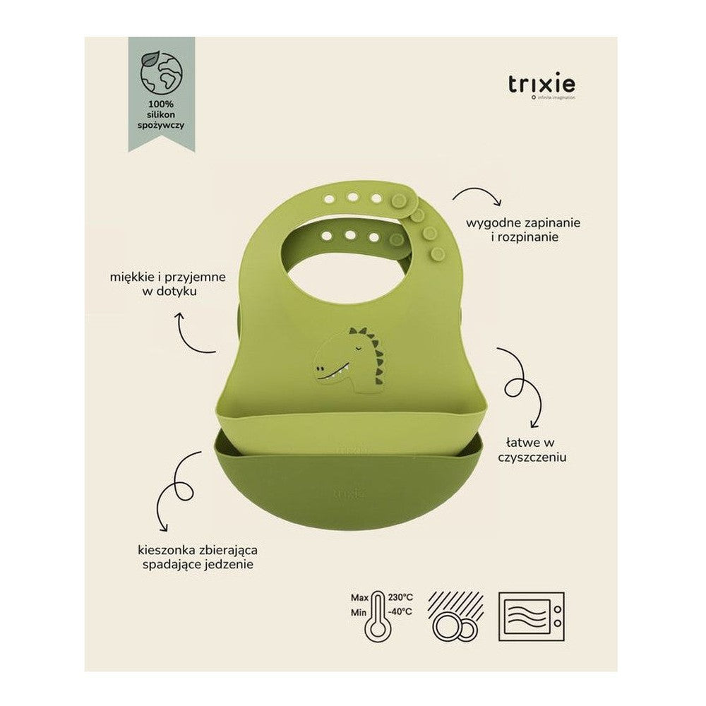 Śliniaki silikonowe Dinozaur Trixie – 2 szt., 29 × 22 cm – zdjęcie 2