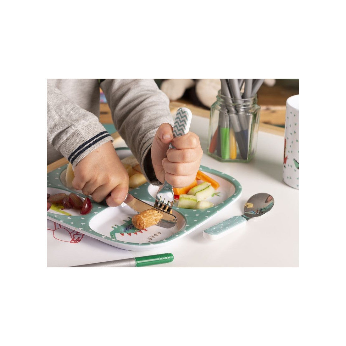 Sztućce dla dzieci Dino Kids Kitchen Craft – łyżeczka, widelczyk i nożyk – zdjęcie 2