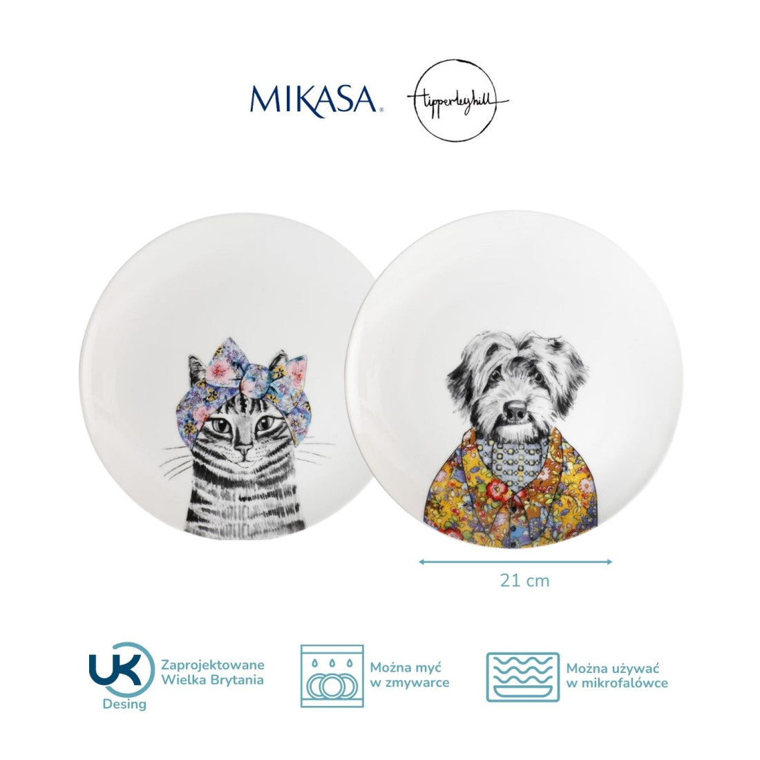 Talerze porcelanowe Tipperleyhill Mikasa – pies i kot, 21 cm, 2 szt. – zdjęcie 7