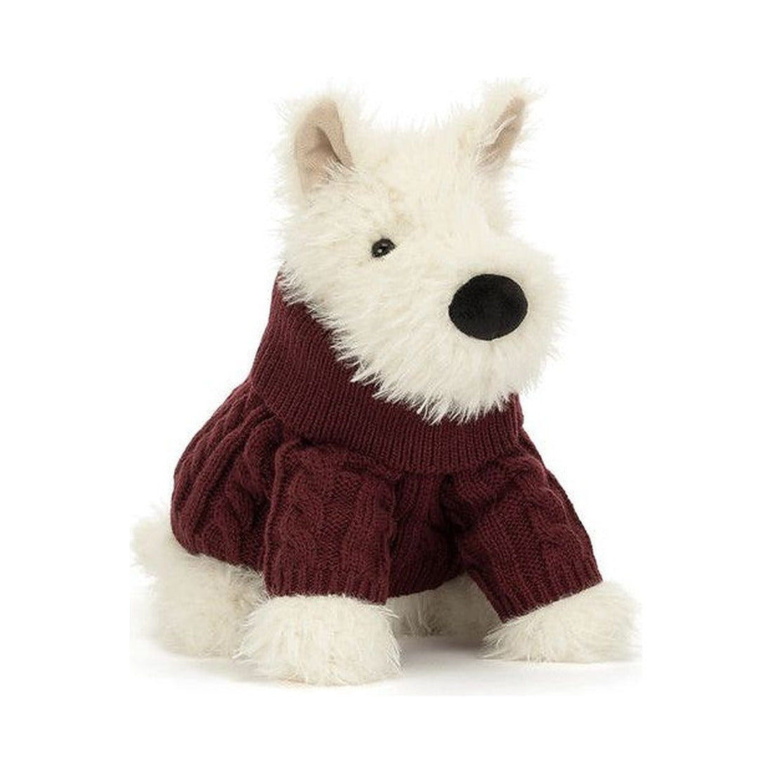 Maskotka Jellycat – Terier Kremowy w Swetrze 25 cm, widok 3/4 z przodu