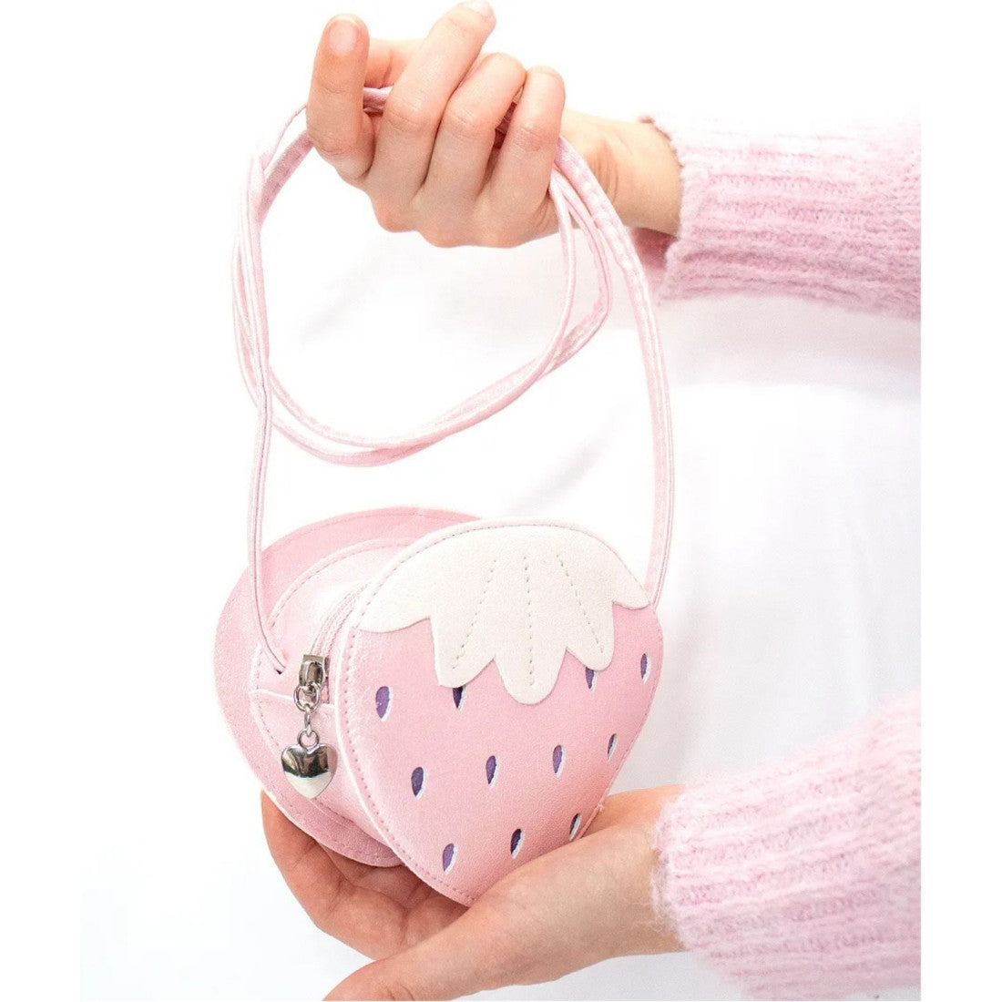 Torebka na ramię Truskawka Yuko.B – różowo-biała, 13 × 5,5 × 12 cm – zdjęcie 6