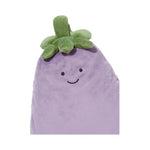Torebka na ramię Jellycat Amuseables – Bakłażan 28 cm, zbliżenie na buzię i zieloną szypułkę