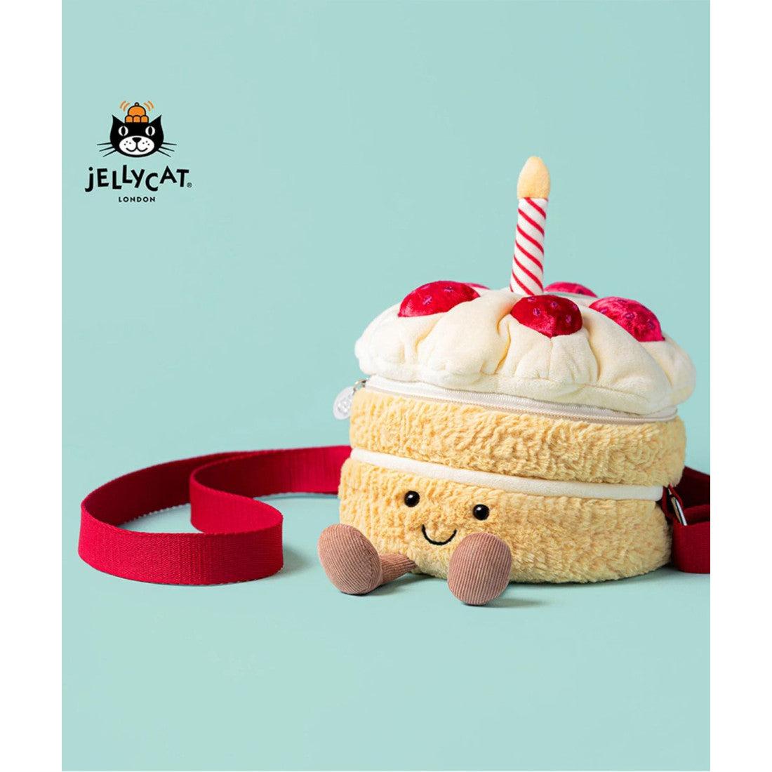Torebka na ramię Jellycat Amuseables – Urodzinowy Torcik 18 cm, torebka na miętowym tle