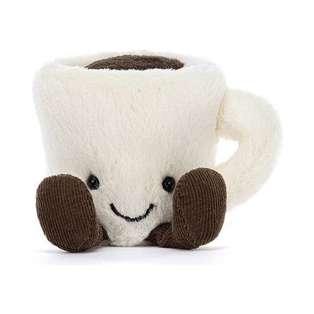 Filiżanka Espresso Jellycat Amuseables z przodu, z ciemną „kawą” na wierzchu