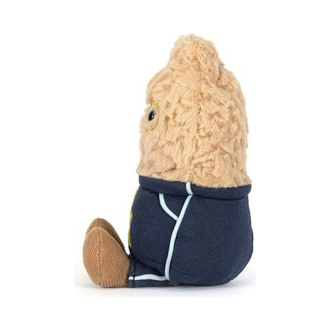 Pluszowy fistaszek Jellycat w granatowym stroju widziany z boku