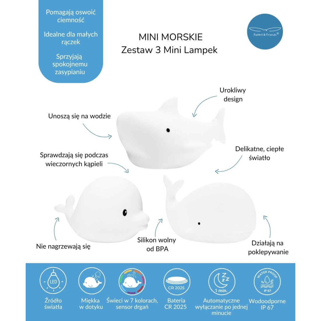Lampki nocne Mini Morskie Rabbit & Friends – zestaw 3 szt. – zdjęcie 7