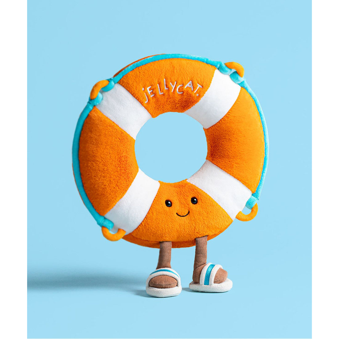 Maskotka Jellycat Amuseables – Koło Ratunkowe 33 cm, koło na nóżkach, na niebieskim tle