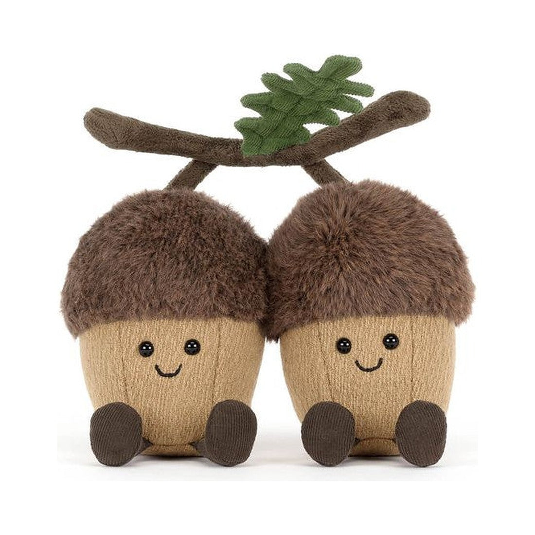 Maskotka Jellycat Amuseables – Żołędzie Ort & Tum 18 cm, zbliżenie na dębowy listek