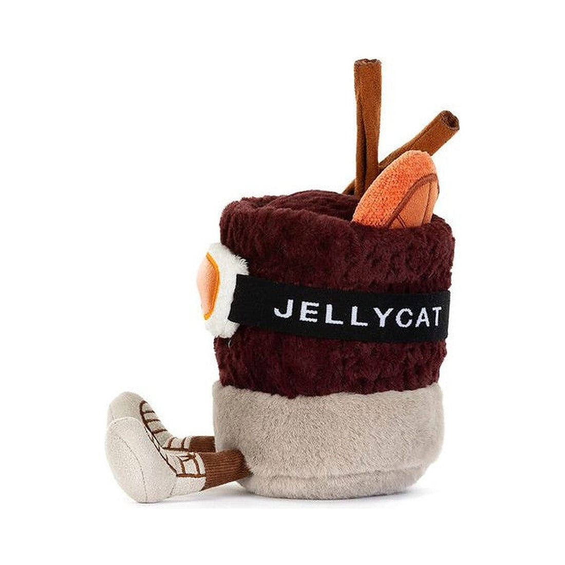 Maskotka Jellycat Amuseables – Napój Zimowy 17 cm, zbliżenie na cynamon, plasterek pomarańczy i gogle