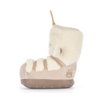 Maskotka Jellycat Amuseables – Śniegowiec 21 cm, zbliżenie na haftowany emblemat