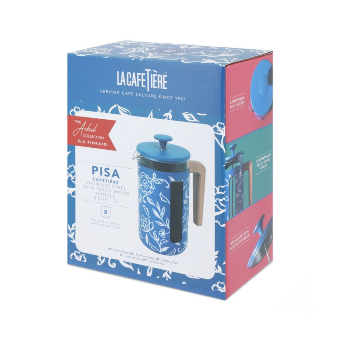 Zaparzacz do kawy French Press Pisa La Cafetière – Blu Fiorato, 8 filiżanek – zdjęcie 8