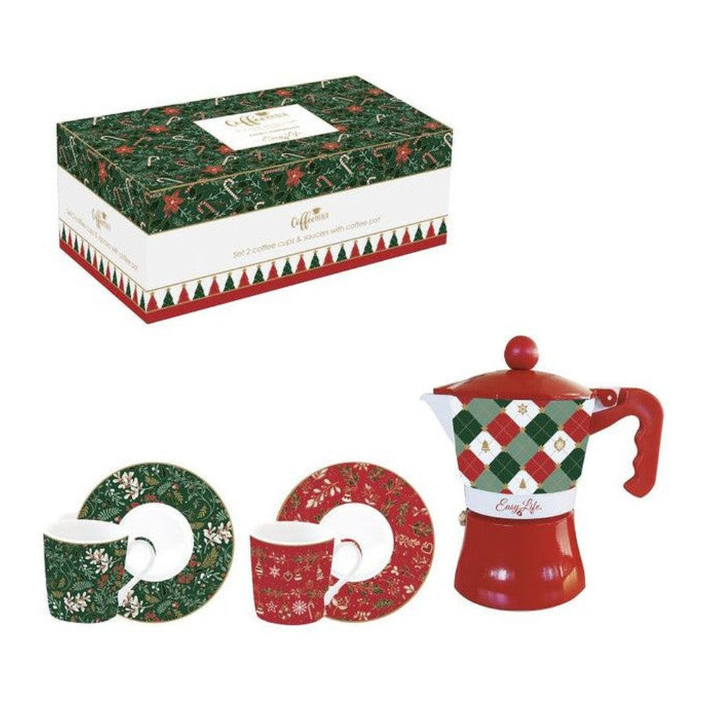 Zestaw kawowy Fancy Christmas Easy Life – ekspres 200 ml i 2 filiżanki ze spodkami